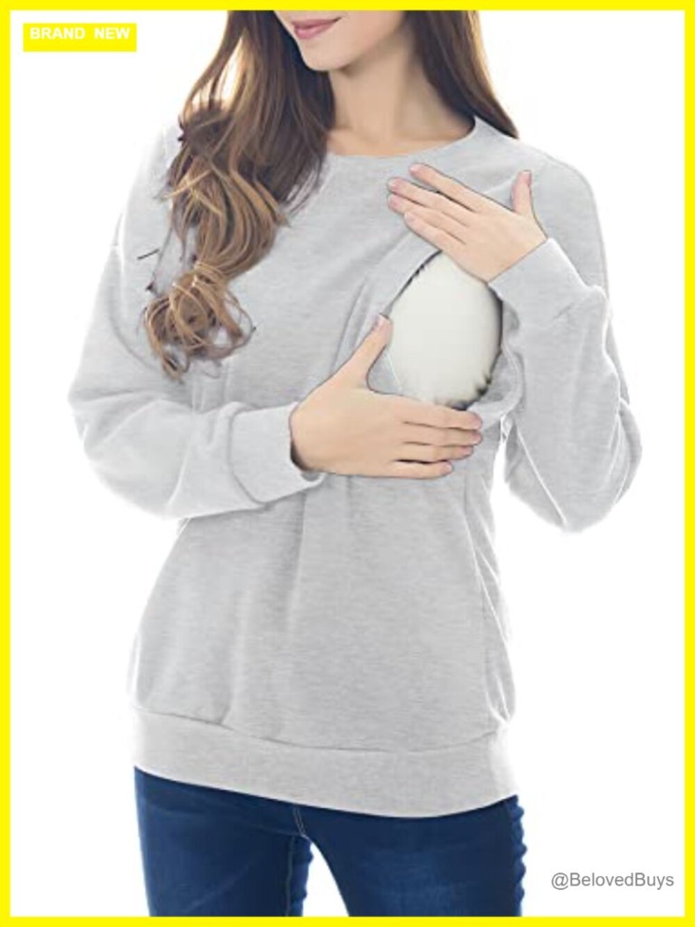 Fleece Maternity Nursing Sweatshirt Long Sleeve Breastfeeding Zip - Picture 2 of 5